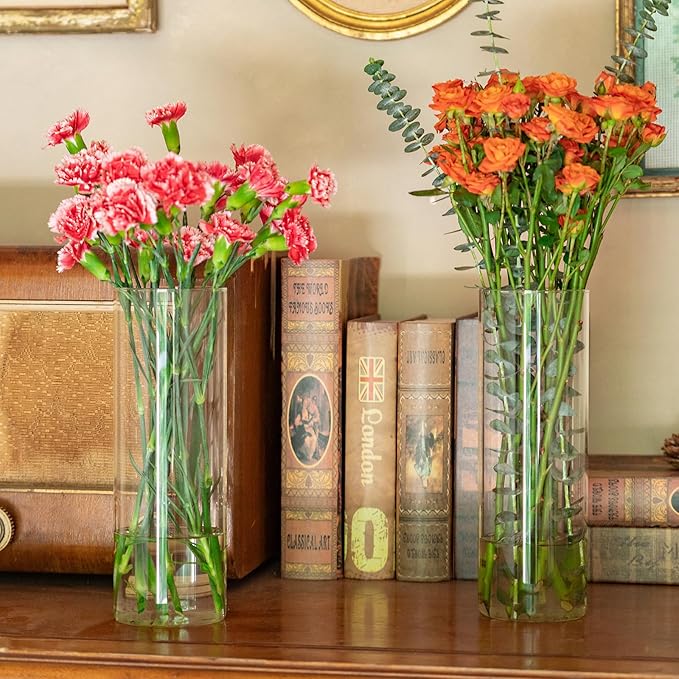 7pcs Glass Cylinder Vases for Centerpieces - 10 Inch Tall Glass Vases for Flower, Clear Flower Vase Bulk Floating Candle Vase for Table Centerpiece Wedding Home Décor