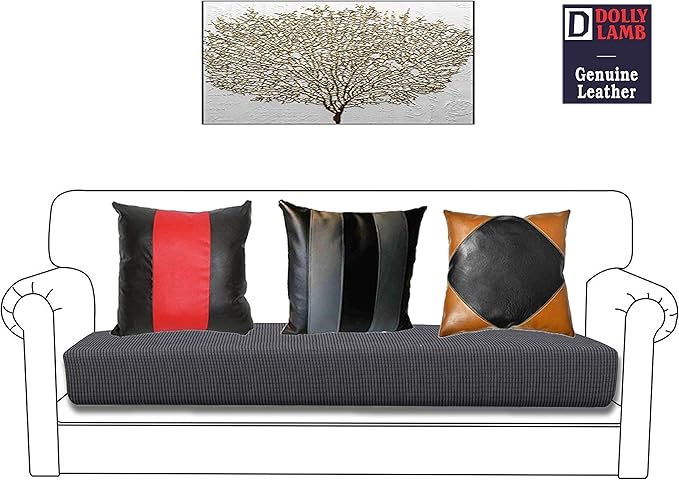 D DOLLY LAMB Lambskin Leather Pillow Cover - Sofa Cushion Case - Decorative Throw Covers for Living Room & Bedroom, 16x16 Inches - Red Black 01 Pack of 2