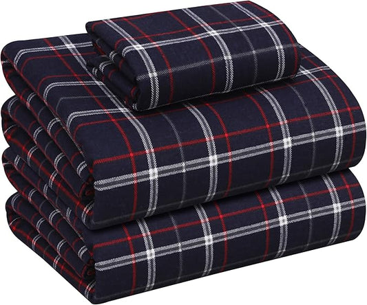 RUVANTI Flannel Sheets Twin XL Size - 100% Cotton Double Brushed Twin XL Sheet Sets, Deep Pockets 16 Inches, All Seasons Breathable & Extra Soft Bed Sheets, Warm & Cozy, 3 Piece, Yankees Blue