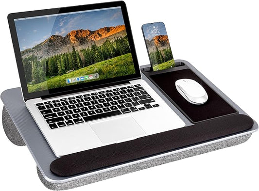 LAPGEAR Home Office Pro Lap Desk with Wrist Rest, Mouse Pad, and Phone Holder - Silver Carbon - Fits up to 15.6 Inch Laptops - Style No. 91615