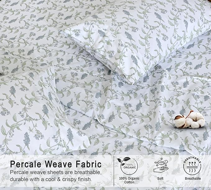 RUVANTI 100% Organic Cotton Sheets Full Size, Percale Weave, GOTS Certified, 4-Piece Set, Deep Pocket 15", Crisp & Breathable, Soft Durable Bedding, Sábanas Algodón Orgánico – Vine Yard