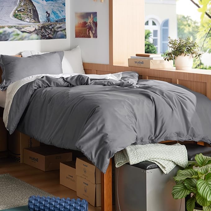 Bedsure Duvet Cover Twin/Twin XL Size - Soft Double Brushed Bedding Set for Kids & Adults, Zipper Closure, 2 Pieces, Includes 1 Duvet Cover (68"x90") & 1 Pillow Sham, NO Comforter, Dark Grey