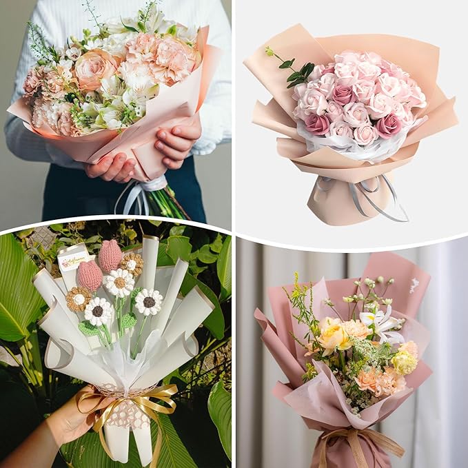 M METERXITY 20 Sheets Flower Wrapping Paper Bouquet, 23 Inch Lavender Purple Gold Edge BOPP Waterproof Floral Wrapping Paper Flower Packaging DIY for Wedding/Party/Gift Bouquet Wrap Paper