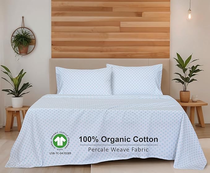 RUVANTI 100% Organic Cotton Sheets Full Size, Percale Weave, GOTS Certified, 4-Piece Set, Deep Pocket 15", Crisp & Breathable, Soft Durable Bedding, Sábanas Algodón Orgánico – Circle Imprint