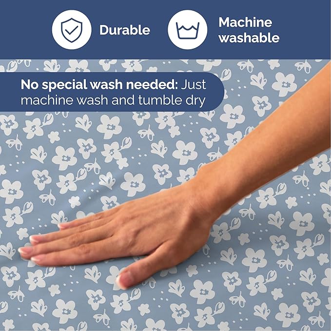 Floral Sheets - Blue Floral Bed Sheet Set - 1 Flat, 1 Fitted & 2 Pillowcases w/ Deep Pockets - Comfy, Wrinkle & Fade Free - Boho Botanical Bedding - Ultra-Soft, Breathable & Cooling - Full Size Set