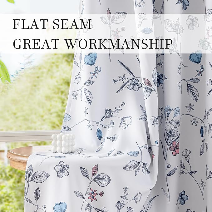 ChrisDowa 100% Blackout Floral Curtains 96 Inches Long 2 Panels for Bedroom Living Room Navy Blue Flower Patterned Room Darkening Thermal Insulated Soundproof Grommet Window Treatments Drapes,52X96