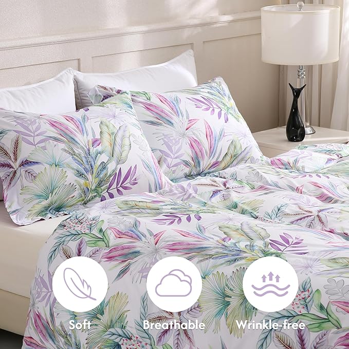 LONAVA King Botaincal 3 Pcs Duvet Cover Set, Breathable Soft Microfiber Lavender Lining Comforter Cover with Zipper Closure, and 2 Anti-Pilling, Fade Resistant Pillowcases, Tropical