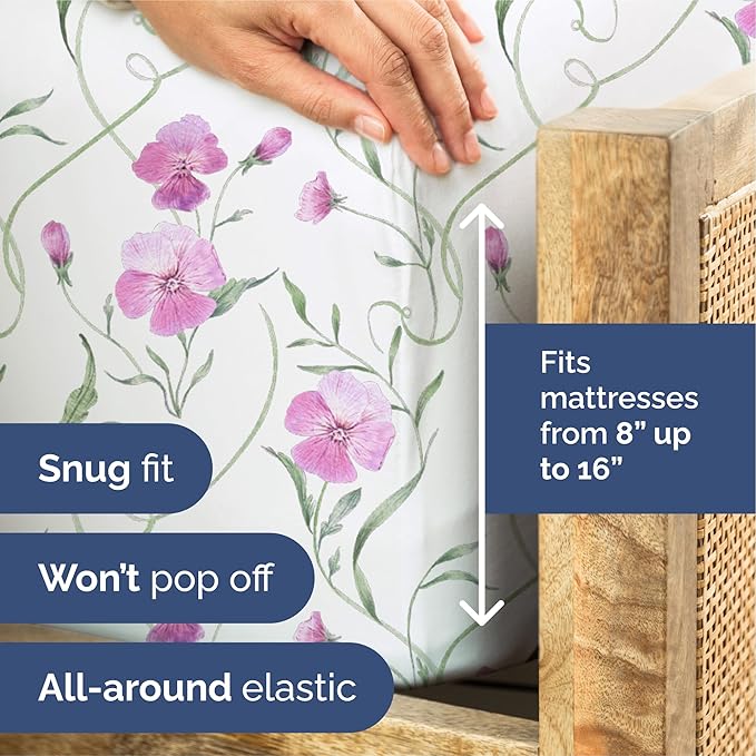 Floral Sheets - Pink Floral Bed Sheet Set - 1 Flat, 1 Fitted & 2 Pillowcases w/ Deep Pockets - Comfy, Wrinkle & Fade Free - Boho Botanical Bedding - Soft, Breathable and Cooling - Cal King Size Set