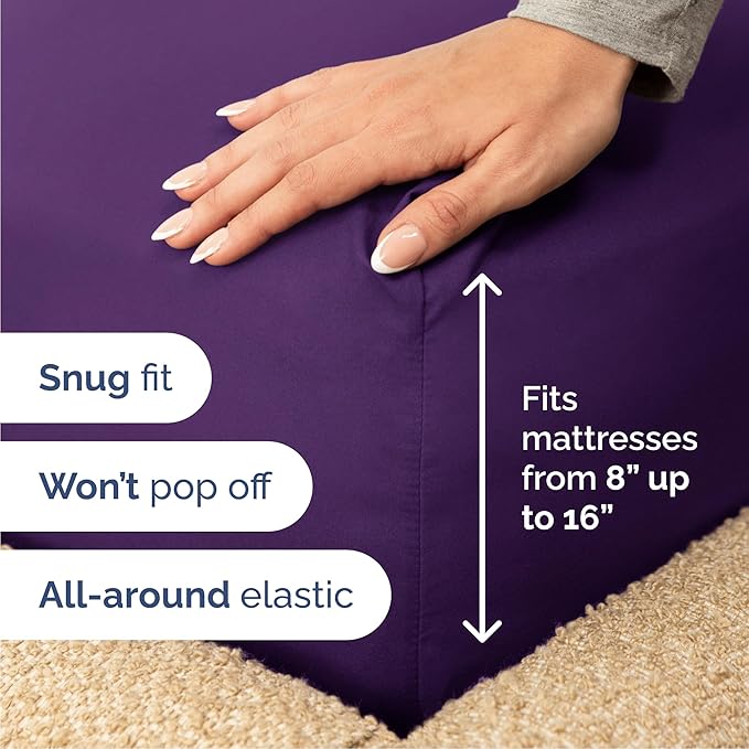 Queen Size 4 Piece Sheet Set - Comfy Breathable & Cooling Bed Sheets Set - Hotel Luxury Bedding for Women, Men, Kids, Teens, Boys & Girls - Deep Pockets, Ultra-Soft, Wrinkle Free - Oeko-Tex - Purple