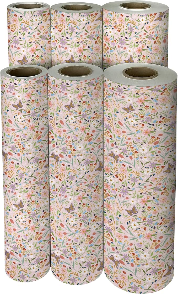 Jillson Roberts Bulk Gift Wrap, Everyday Gift Wrapping Supplies, Delicate Floral Full Ream 833 feet x 30 inches