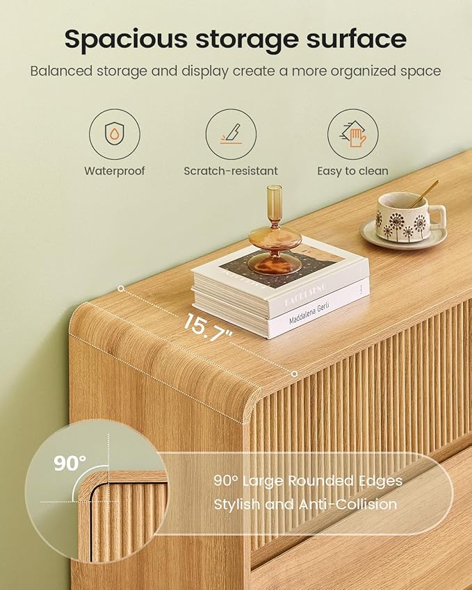 AOGLLATI Mid Century Modern 5 Drawer Dresser for Bedroom, 45" Tall Wood Fluted Dressers & Chests of Drawers with Curved Profile Design for Bedroom, Wood