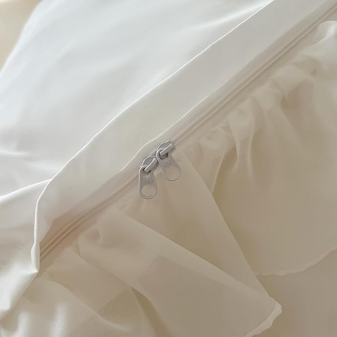 Chic Lace Bedding,Girls Twin Aesthetic Comforter Cover Set,Romantic French Princess Style Ruffled Duvet Cover with Lovely Bow with Zipper Closure-White,Twin