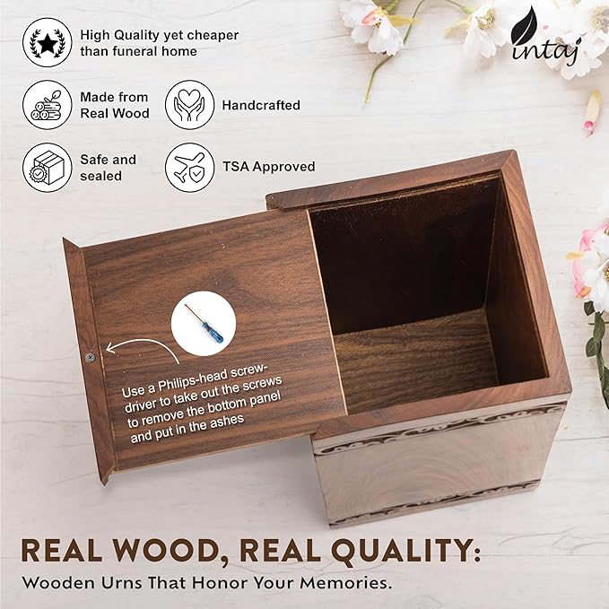 INTAJ Tree of Life Wooden Urn for Human Ashes, 20lbs Capacity, Suitable for Burial for Men, Women, Mom, Dad - Mini Rosewood Keepsake Cremation Urn for Ashes Handcrafted