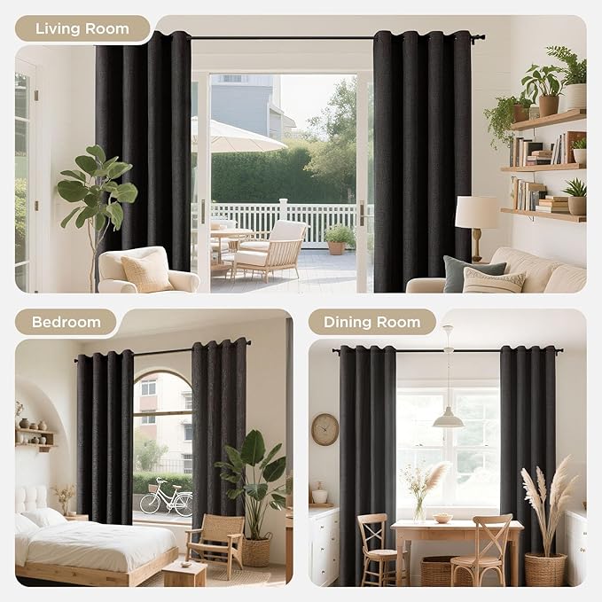 Joydeco Charcoal Grey Blackout Curtains 84 Inches Long, Curtains 84 Inch Length 1 Panel for Bedroom, Thermal Insulated Linen Black Out Curtains with Grommets(100x84, Charcoal Grey)