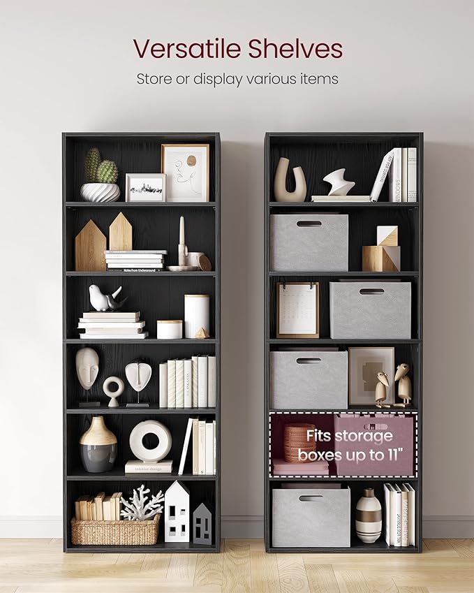 VASAGLE CUSTOS Collection - Bookshelf, 6-Tier Bookcase, Book Shelf, Open Storage Shelf, 9.4 x 23.6 x 63.3 Inches, for Living Room, Home Office, Dinning Room, Ebony Black ULBC166T56