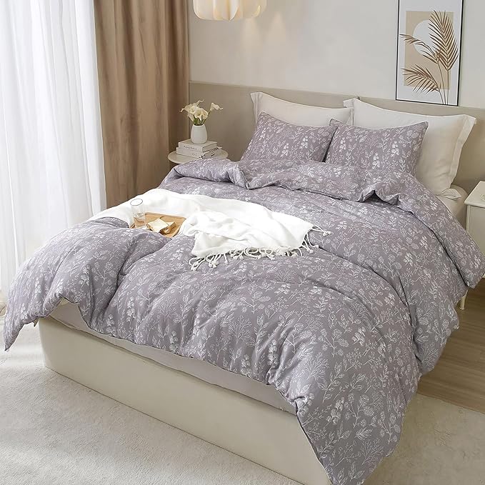 HighBuy Aesthetic Floral Duvet Cover Twin XL 100% Cotton Bedding Set for Girls Lavender Botanical Flowers Bed Comforter Cover Twin XL Boho Vintage Duvet Cover Set 3 Piece Cottagecore Style