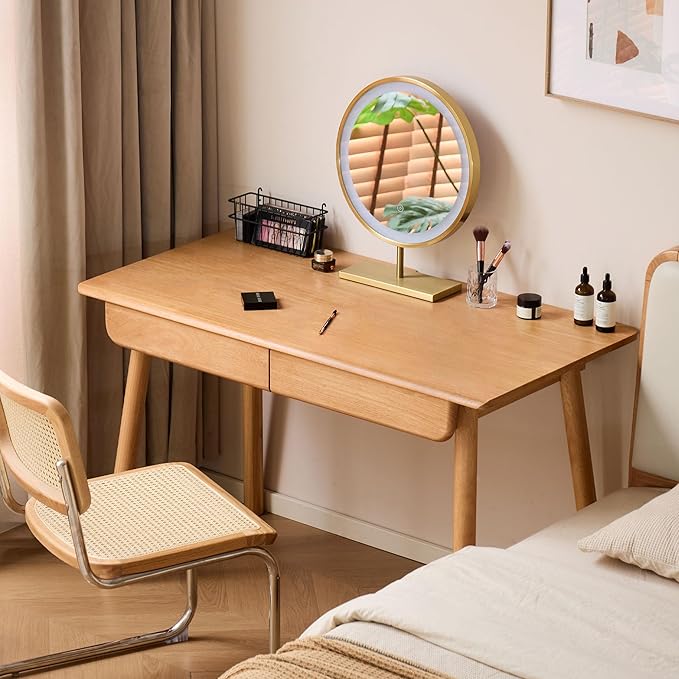 YESWOOD Solid Wood Desk, Mid Century Modern Computer Desk, Office Desk with Drawers for Home Office Study Vanity 41.33" W