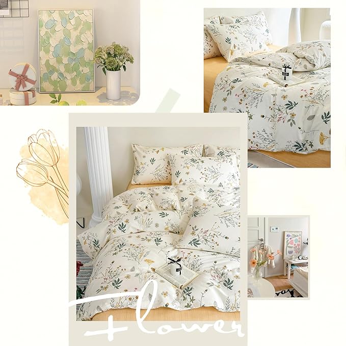 HighBuy Girl Yellow Floral Comforter Set Twin XL Vintage Botanical Comforter Set 3 Piece Boho Chic Fluffy Comforter for College Teen,1 Floral Comforter with 2 Pillowcases,All Season