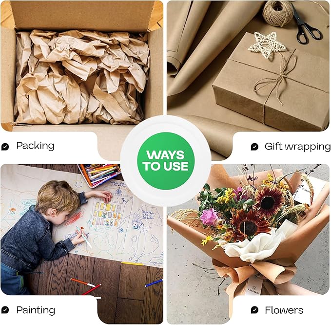 Brown Paper Roll 48" x 1200" (100 feet) - USA-Made Thick Kraft Paper Roll 50lb Thickness for Packing, Moving, Shipping & Crafts/Arts - 100% Recycled Natural Craft Wrapping Material by IDL Packaging