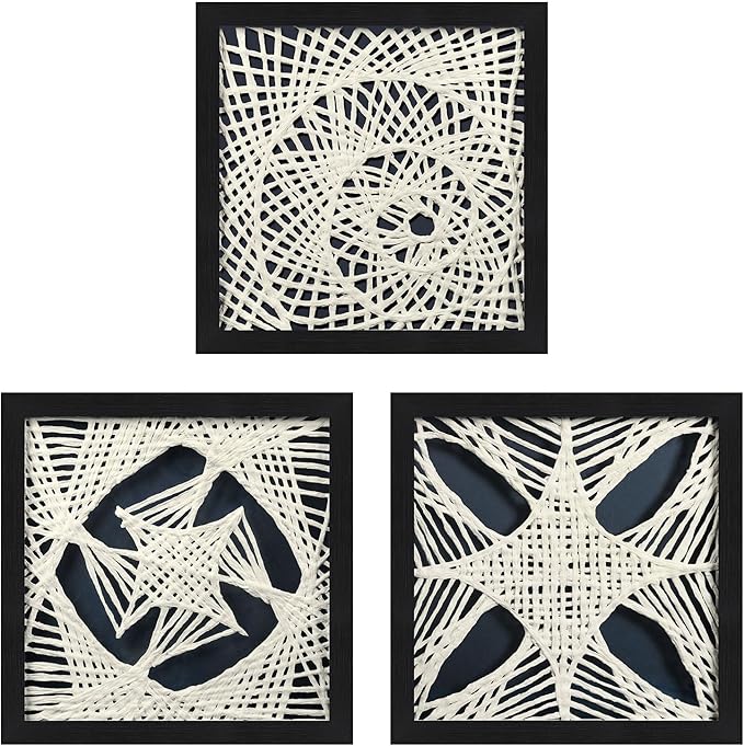 FOLKOR Abstract Framed Wall Art for Modern Home Office, 3 Pack 12" Rice Paper Black and White Wall Decor for Living Room Bedroom Entryway, Geometric Wall Hanging Shadow Box Artworks Accent Gift