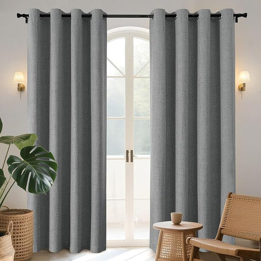 Joydeco Light Grey Blackout Curtains 90 Inches Long, Curtains 90 Inch Length 1 Panel for Bedroom, Thermal Insulated Linen Black Out Curtains with Grommets(100x90, Light Grey)