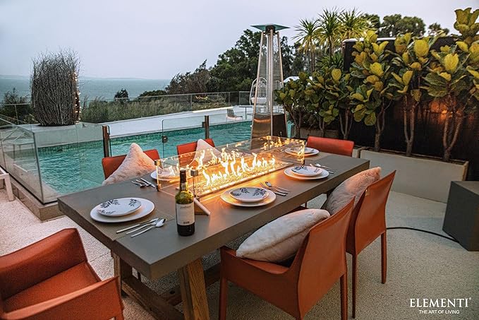 Elementi | Sonoma Gas Fire Pit Cast Concrete Rectangular Dining Fire Table, Outdoor Fire Pit Electronic Ignition | Canvas Cover, Lava Rock Included | Propane Gas