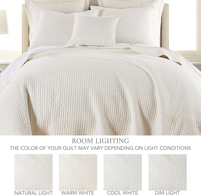Levtex Home - Cross Stitch Quilt Set - 100% Cotton - King Quilt (106x92in.) + 2 King Shams (36x20in.) - Cream