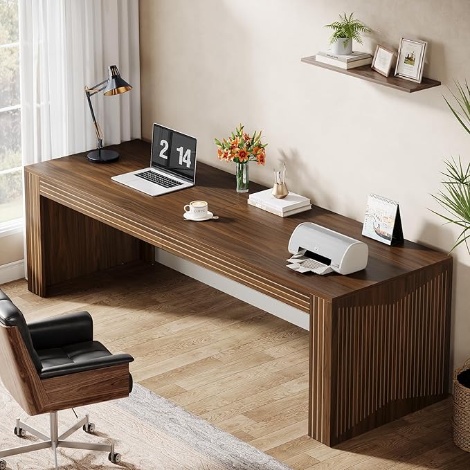 Tribesigns 79-Inch Extra Long Desk, Two Person Double Desk for Home Office, Wooden Long Computer Desk Writing Table for Office, Dark Brown