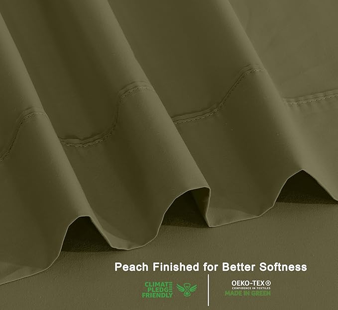 RUVANTI 100% Organic Cotton Sheets Queen Size, Percale Weave, GOTS Certified, 4-Piece Set, Deep Pocket 15", Crisp & Breathable, Soft Durable Bedding, Sábanas Algodón Orgánico – Olive