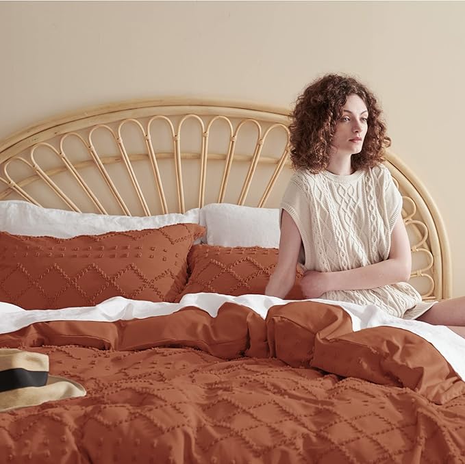 Bedsure Boho Cal King Duvet Cover - Terracotta Breathable & Soft Boho Bedding, Machine Washable Comforter Cover for All Seasons, Includes 1 Duvet Cover 104"x98" with 2 Pillow Shams & Zipper Closure