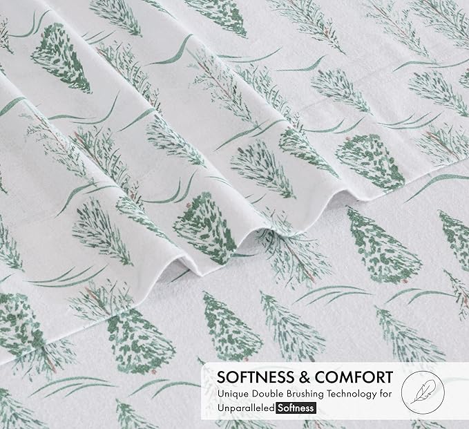 RUVANTI Flannel Sheets Full Size - 100% Cotton Double Brushed Bed Sheets Set, Deep Pockets 16 Inches, All Seasons Breathable & Extra Soft Full Sheets, Warm & Cozy, 4 Piece, Alpine Serenity