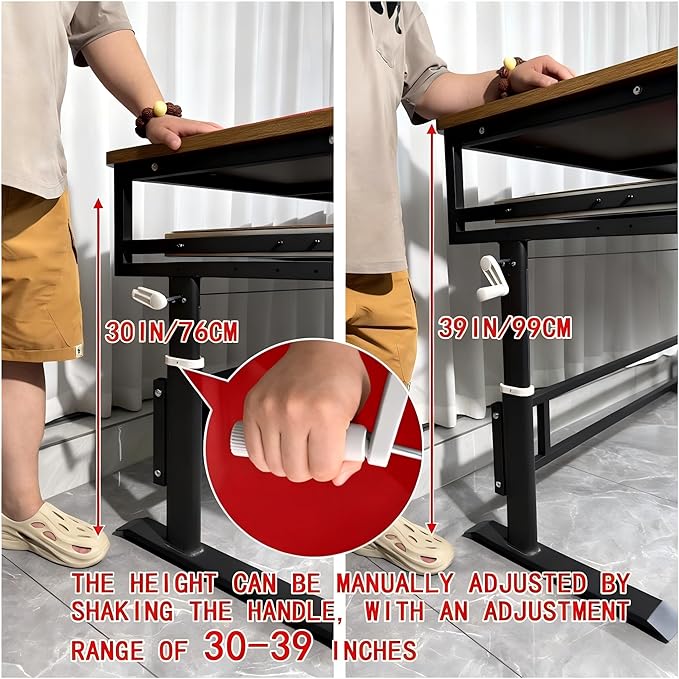 Studio Desk with Keyboard Tray | Hand-Crank Adjustable Standing Desk Workstation for Music Production, Cable Management, MIDI Keyboard Shelf (Black, 55In)