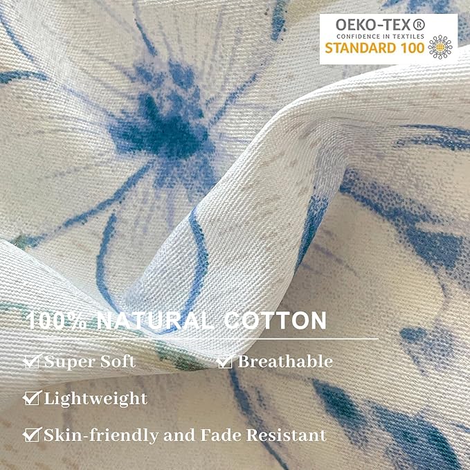 EAVD Cotton Duvet Cover King Size Floral Print Duvet Cover Soft Chic Shabby Garden Colorful Floral Bedding Set with 2 Pillowcases Fresh Spring Botanical Comforter Cover with Zipper Closure