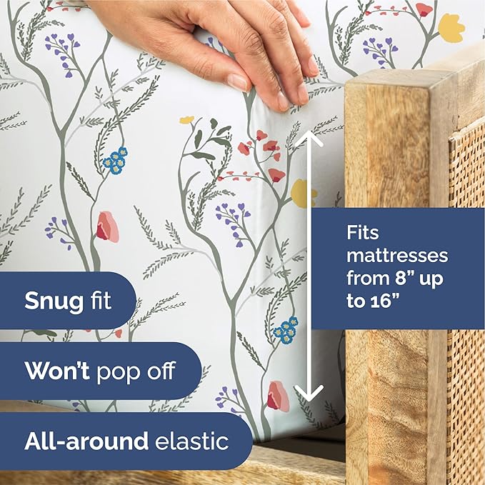 Floral Sheets - Boho Queen Bed Sheet Set - 1 Flat, 1 Fitted & 2 Pillowcases w/ Deep Pockets - Comfy, Wrinkle & Fade Free - Boho Botanical Bedding - Ultra-Soft, Breathable & Cooling - Queen Size Set