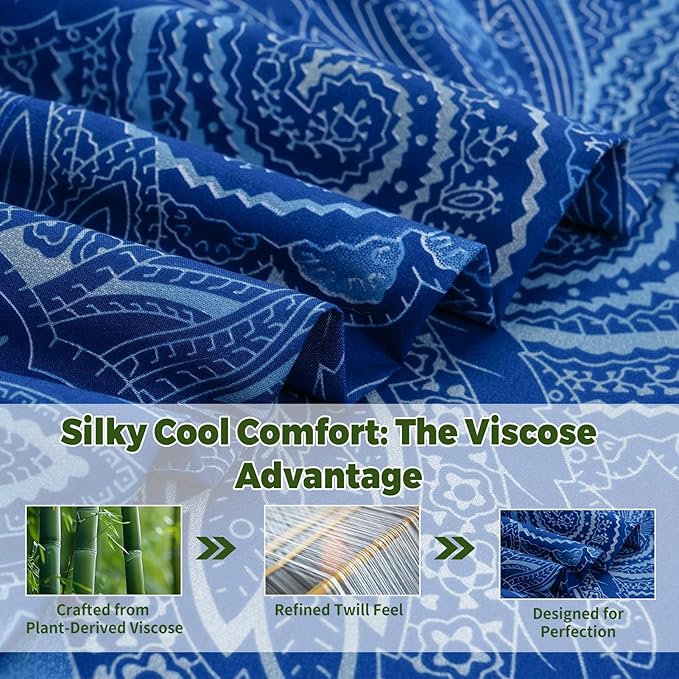 Bedlifes Extra Deep Pocket 18-24" Queen 4-Piece Sheet Set - Cooling Sheets Blend Rayon Derived from Bamboo Soft & Breathable,Featuring Paisley Dark Navy Blue