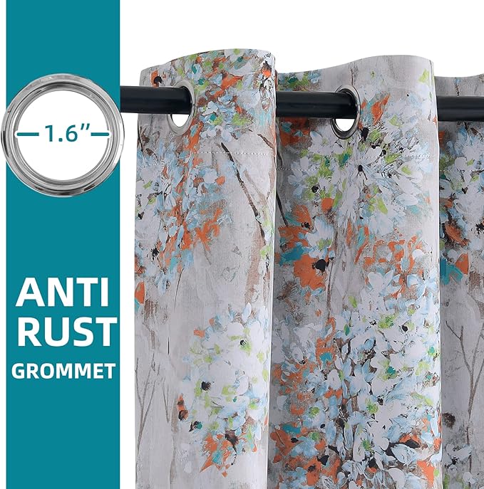 MYSKY HOME Floral Curtains 90 inch Length 2 Panels Light Blocking Curtains for Bedroom Thermal Insulated Living Room Vintage Window Curtains with Grommet, Orange and Green