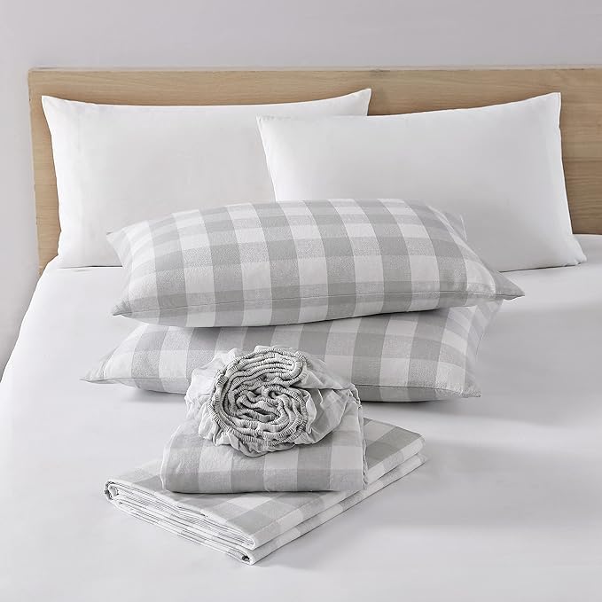 Eddie Bauer - Flannel Sheets Twin Size, Anti-Pilling & Wrinkle Resistant Cotton, Touchably Soft for All-Season Comfort - Bed Sheets with Matching Pillowcases & Fitted Sheet (Lakehouse Plaid)