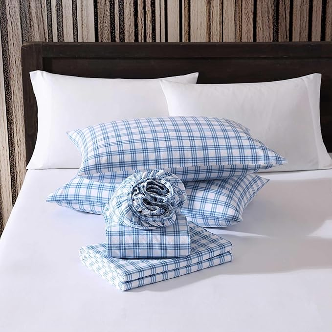 Eddie Bauer - Twin Bed Sheets, Cotton Flannel Bedding Set with Matching Pillowcase, Brushed for Extra Softness, Deep Pocket, Oeko-Tex Certified (Arrowhead Tartan Blue)