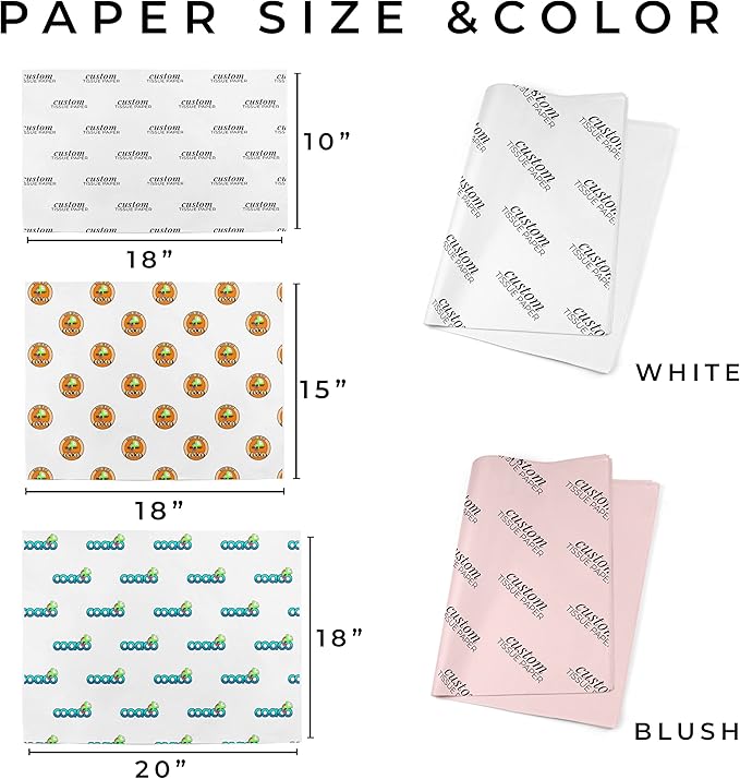 COACO Personalized Tissue Paper, Your Custom Design, Logo, or Text, Great for Holiday or Special Occasion, Small Business Packaging or Gift Wrapping, Gift Bags,30, 50, or 100 Count, Blush (20"x18")