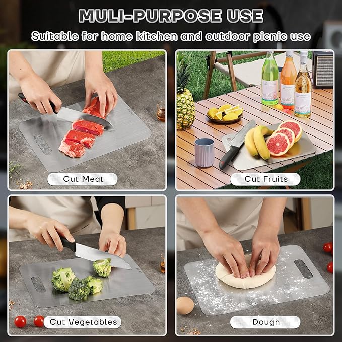 Katuchef Titanium Cutting Boards for Kitchen 100% Pure Ti Katu chef Titanium Cutting Board set Double Sided Non Toxic Titanware Chopping Board,Durable Dishwasher Safe Cutting Boards(1PC-L-9x13.5In)