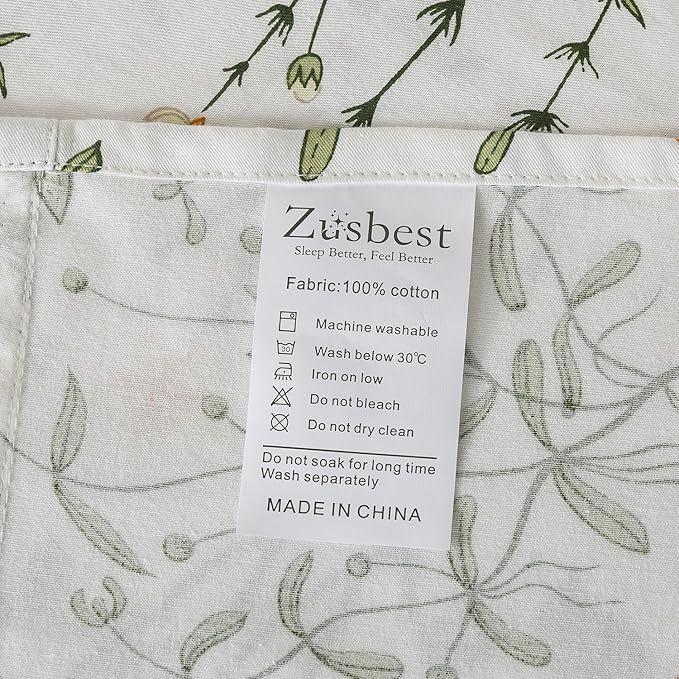 Zusbest King Size Sheets 100% Percale Cotton Green Floral Bed Sheet Set Yellow Flower & Green Leaves Botanical Pattern Printed on White Garden Luxury Crisp Soft Deep Pocket Fitted Sheet 17.5'' 4Pcs