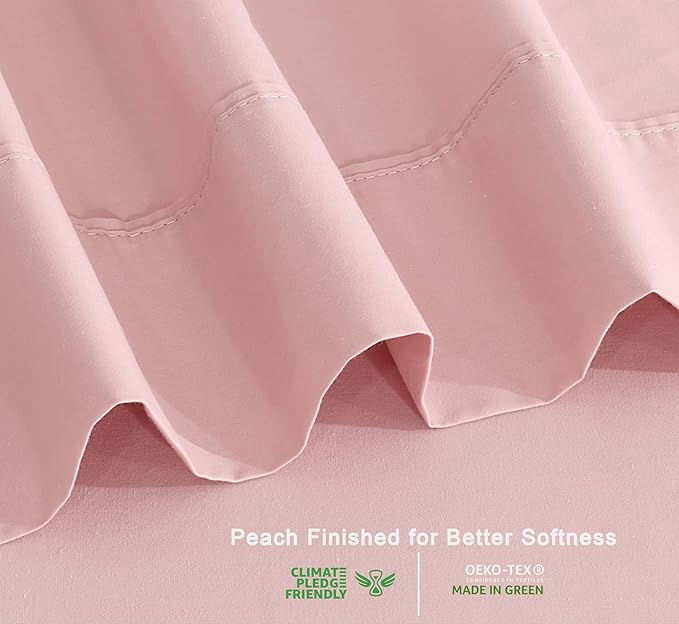 RUVANTI 100% Organic Cotton Sheets California King, Percale Weave, GOTS Certified, 4-Piece Set, Deep Pocket 13", Crisp & Breathable, Soft Durable Bedding, Sábanas Algodón Orgánico – Peach Skin