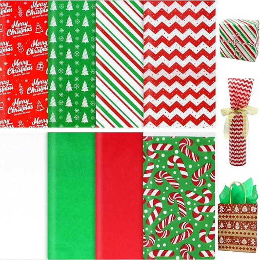 160 Sheets Christmas Tissue Paper Assorted Christmas Tissue Paper for Gift Wrapping, Christmas Gift Boxes and Wine Bottles