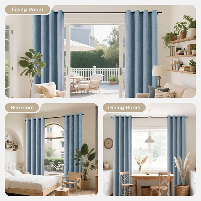 Joydeco Blackout Curtains 108 Inches Long 2 Panels Burg, Room Darkening Curtains for Bedroom, 100% Black Out Textured Thermal Drapes Privacy Protection 2 Panels Set(W52 x L108 Inch, Sky Blue)