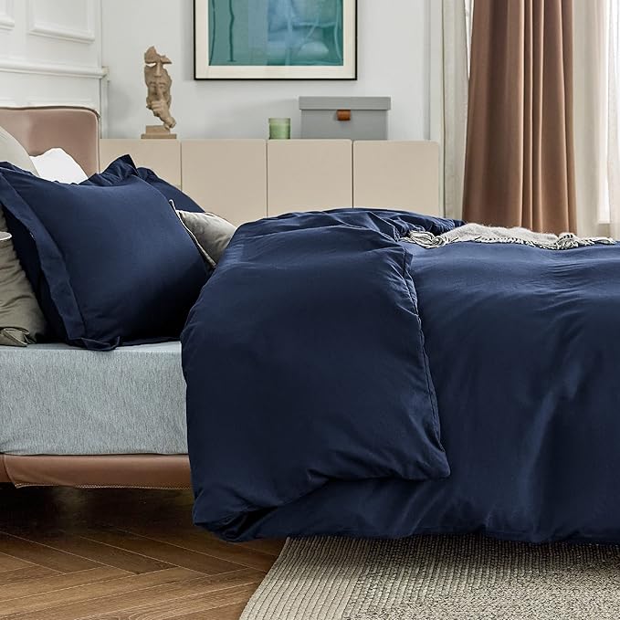 Bedsure Duvet Cover California King Size - Soft Double Brushed Bedding Set for Kids & Adults, Zipper Closure, 3 Pieces, Includes 1 Duvet Cover (104"x98") & 2 Pillow Shams, NO Comforter, Navy Blue
