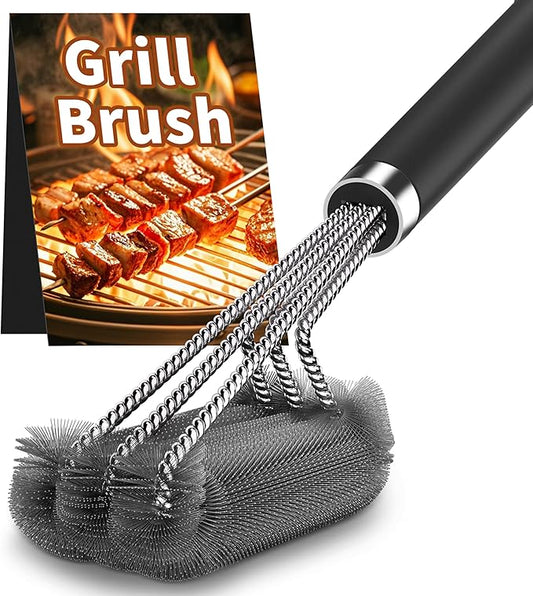 PePeng BBQ Grill Cleaning Brush, Heavy Duty Grill Cleaning Brush for Outdoor Grill, 3-Branch Stainless Steel Bristles Cleaner for Easier and Effective Clean, BBQ Tools for Gas/Charcoal Grilling Grates