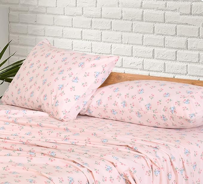 RUVANTI 100% Cotton California King Sheet Sets, 4 Pieces, Soft & Breathable Percale Weave Bedding, Deep Pocket 14", Hotel Standard, Crisp Cool Feel & Durable, Perfect Floral Sheets, Spring On