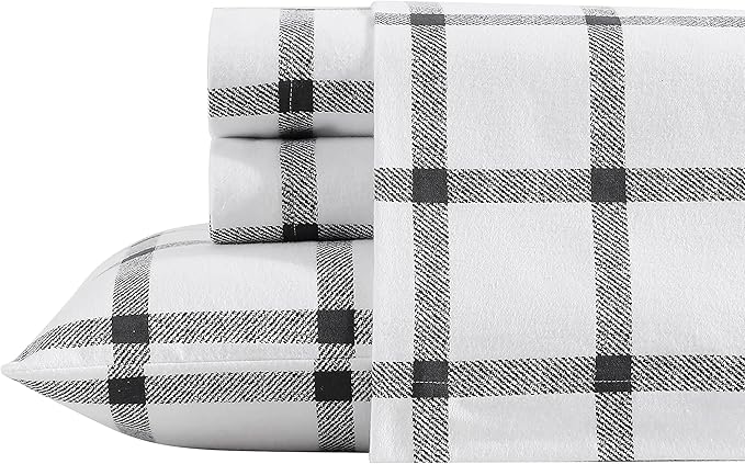 Eddie Bauer - Flannel Sheets Twin Size, Anti-Pilling & Wrinkle Resistant Cotton, Touchably Soft for All-Season Comfort - Bed Sheets with Matching Pillowcase & Fitted Sheet (Bunkhouse Plaid Charcoal)