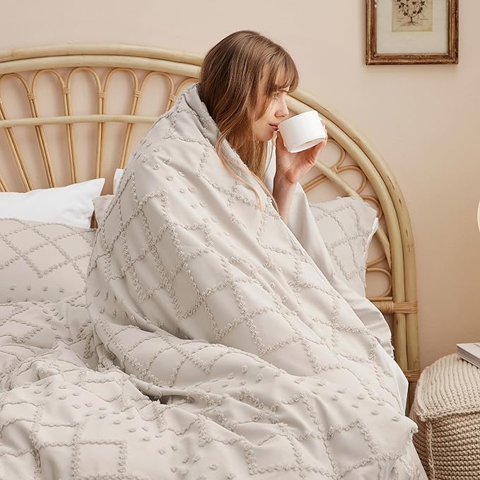 Bedsure Boho Duvet Cover Full Size - Beige Breathable & Soft Boho Bedding, Machine Washable Comforter Cover for All Seasons, Includes 1 Duvet Cover 80"x90" with 2 Pillow Shams & Zipper Closure