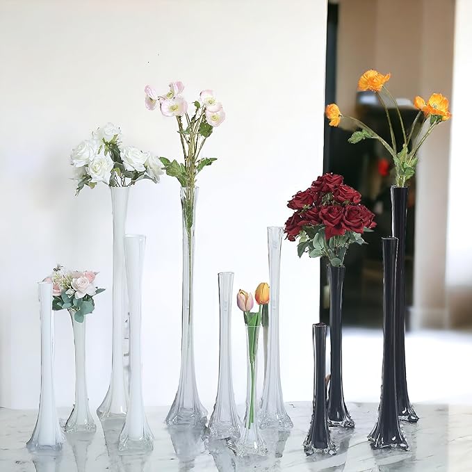 Craft And Party, Pack of 12, Eiffel Tower Vases Centerpiece for Flower, Wedding, Decoration. (16", Black)
